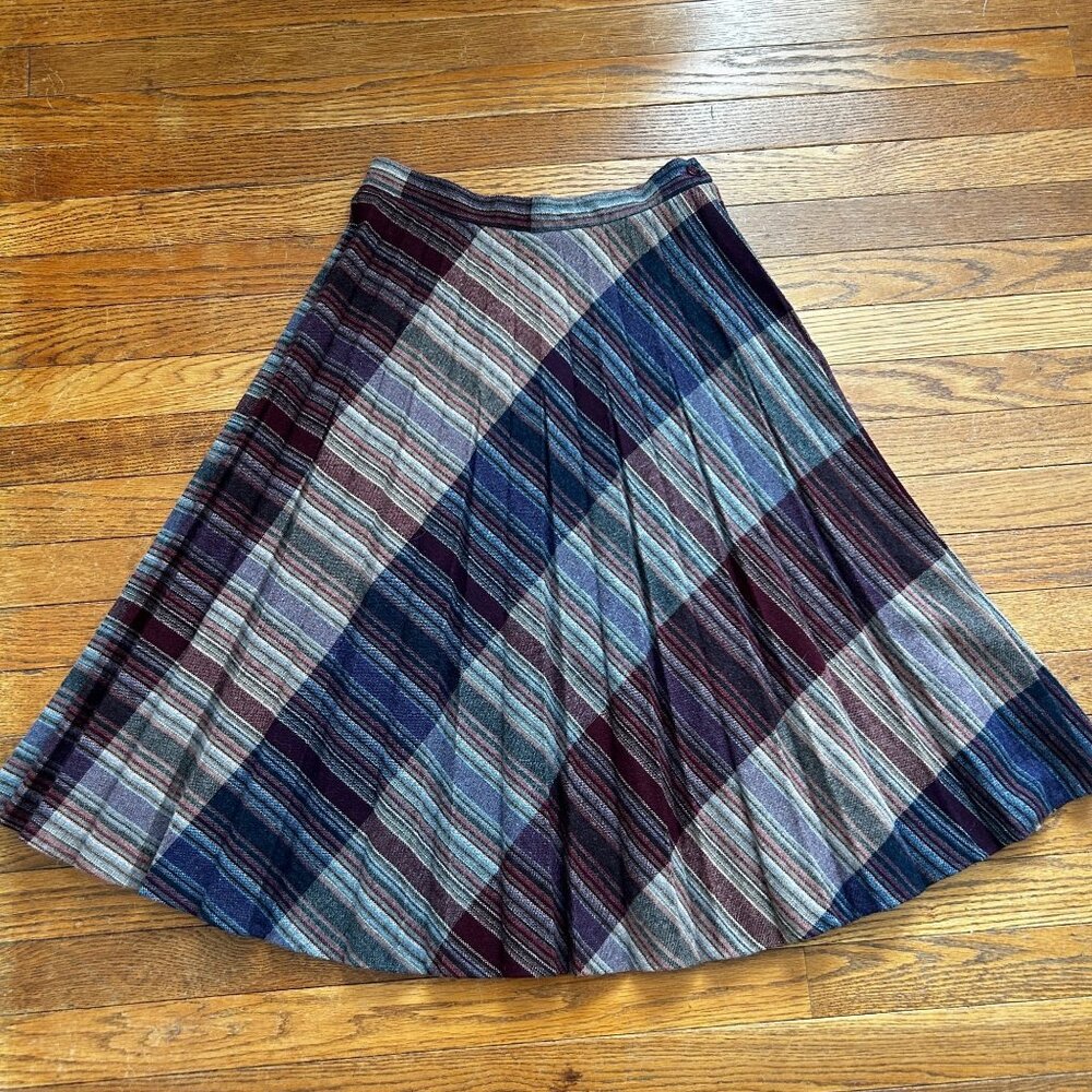 A-Line Striped Midi Skirt - Blue & Burgundy